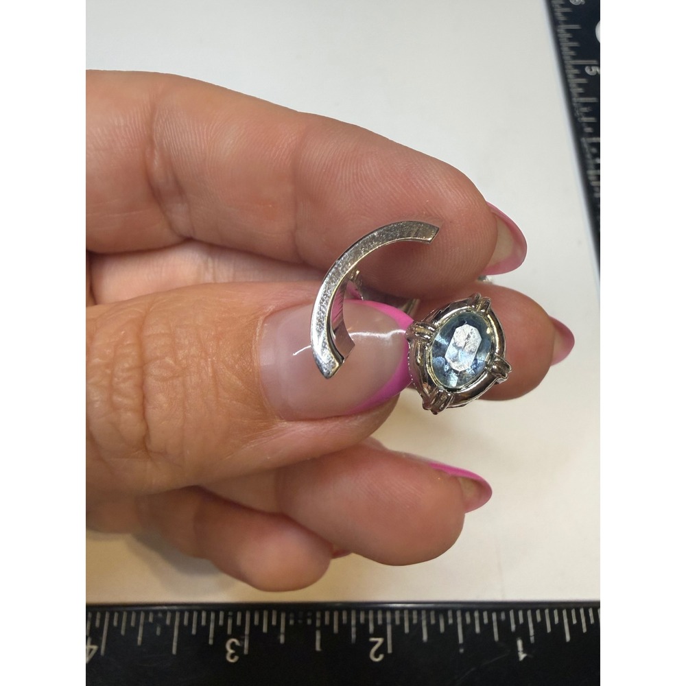 Silver Tone Light Blue Faux Aquamarine Oval Stone Toggle Back‎ Cufflinks